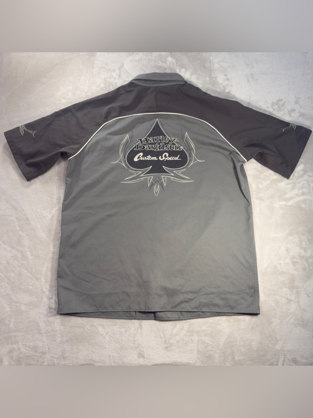 Vintage Harley-Davidson Custom Speed Ace of Spades Button Up Shirt Men's Sz  L